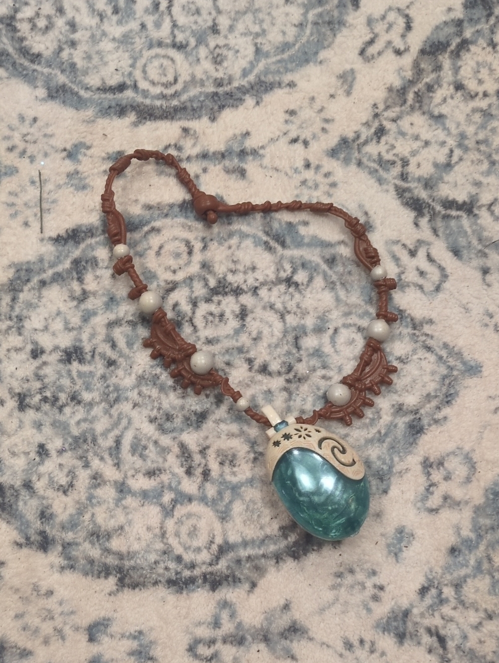 Turquoise Glass Teardrop Pendant Necklace with Brown Cord